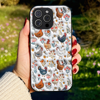 Lorva Happy Chicken in Flower Field Phone Case – Flat Printed Design