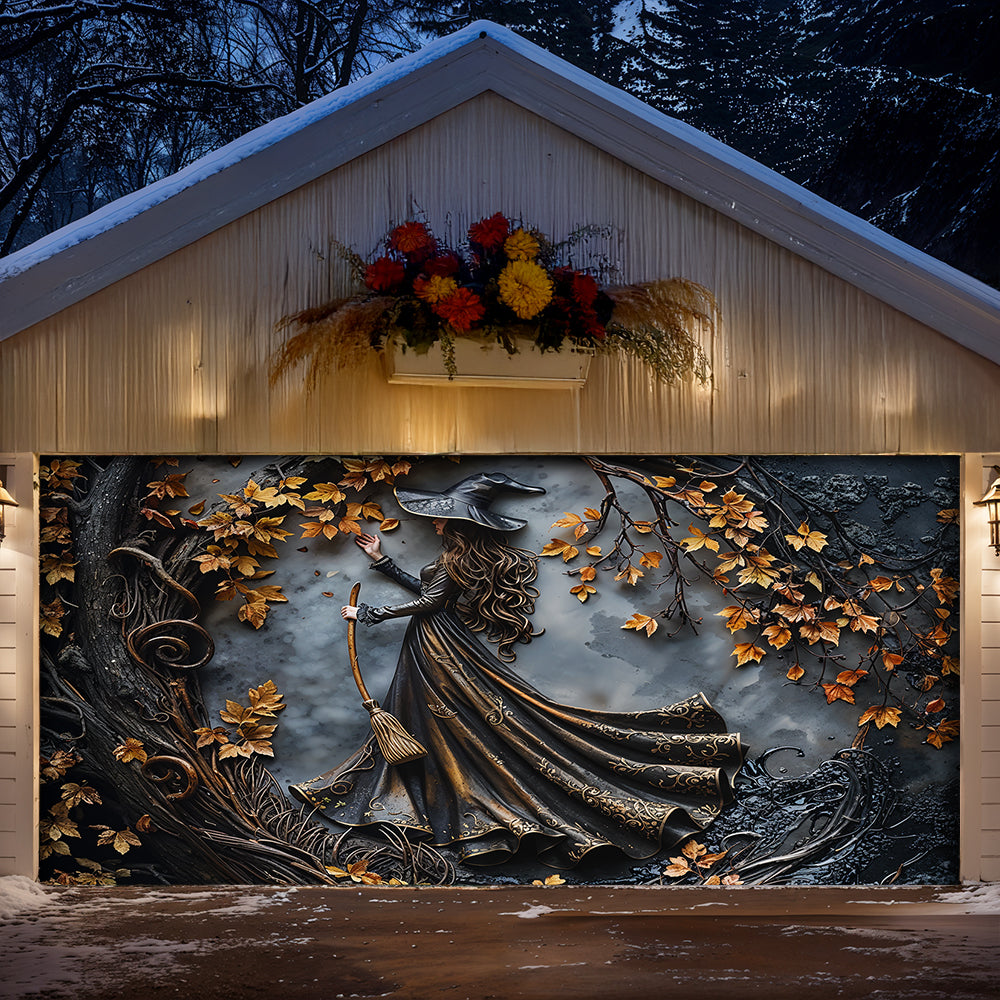 Lorva Witch Garage Door Banner Decoration Charming Autumn Witch