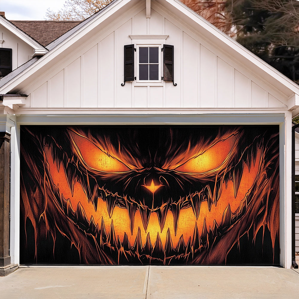 Lorva Halloween Garage Door Banner Decoration Dark Jack-O'-Lantern