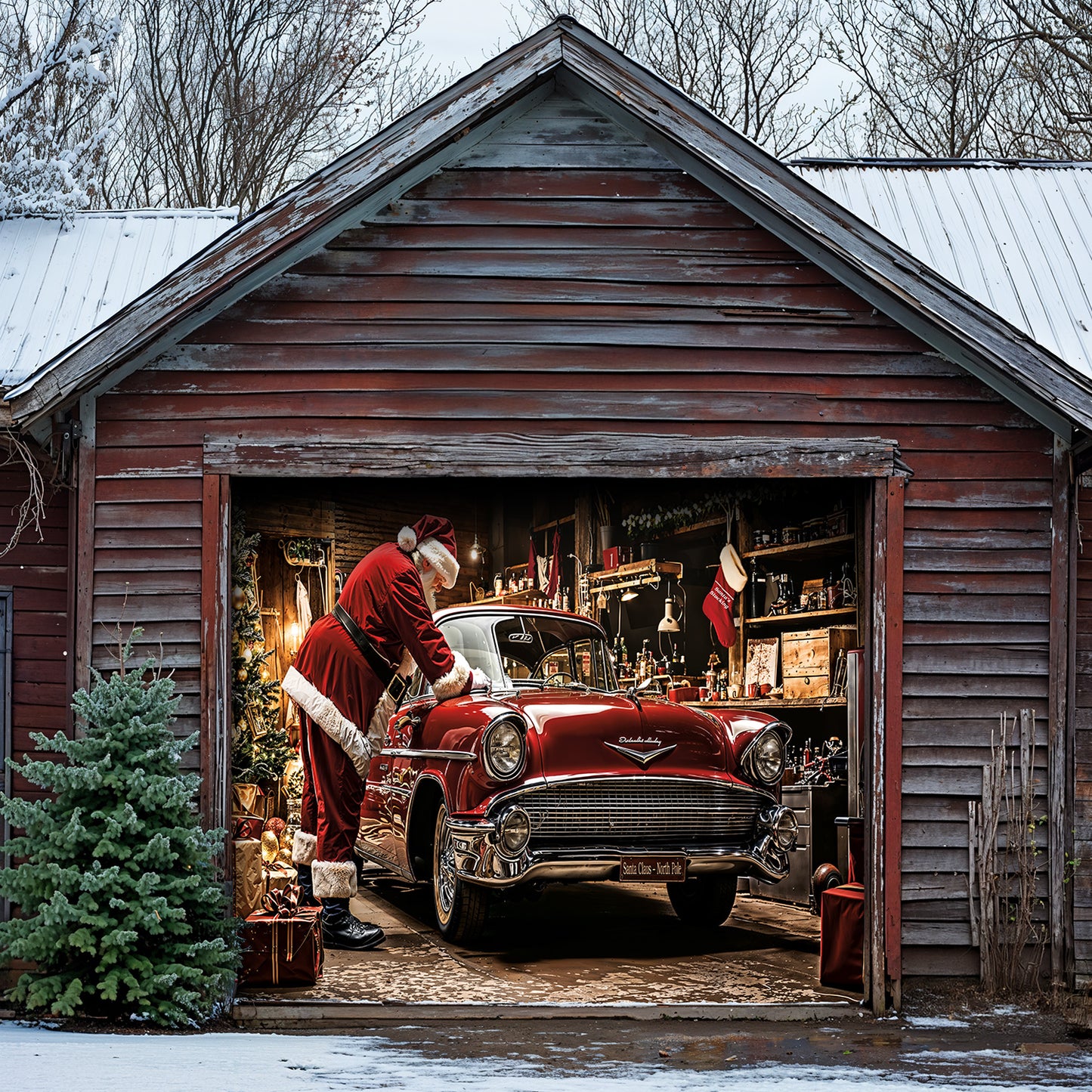 Lorva Christmas Garage Door Banner Decoration Merry Motor Garage