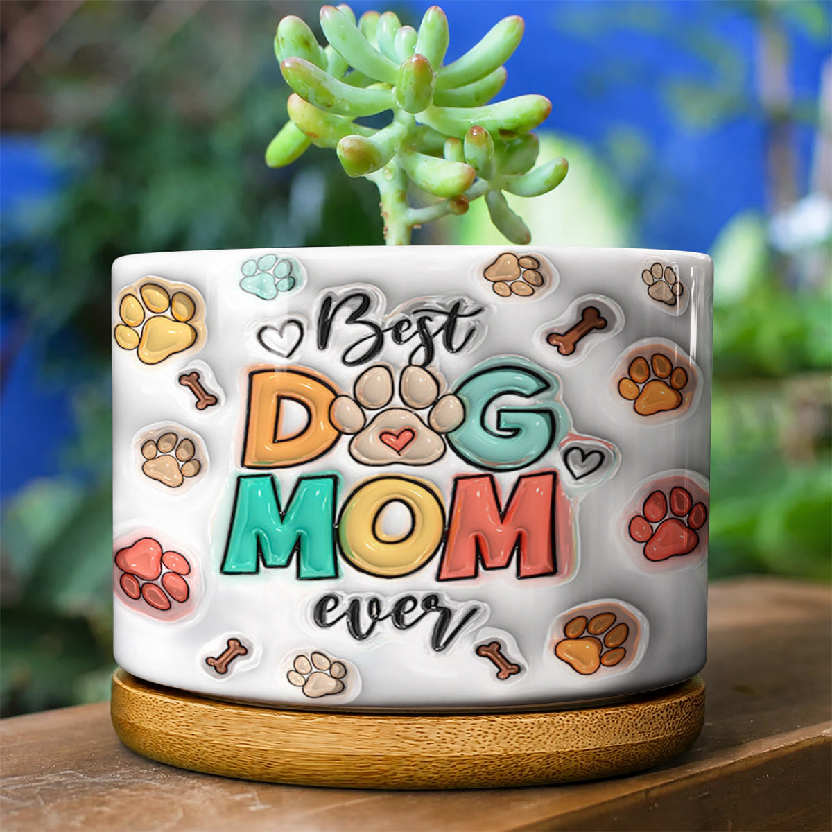 Lorva Dachshund Flat Print Ceramic Plant Pot Best Dog Mom Ever