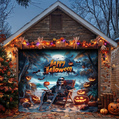 Lorva Halloween Garage Door Banner Decoration Spooky Halloween Beach Escape