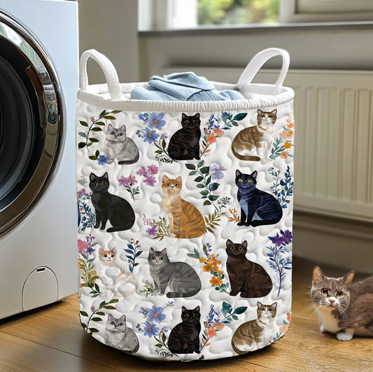 Lorva Quilted Laundry Basket Charming Floral Cats