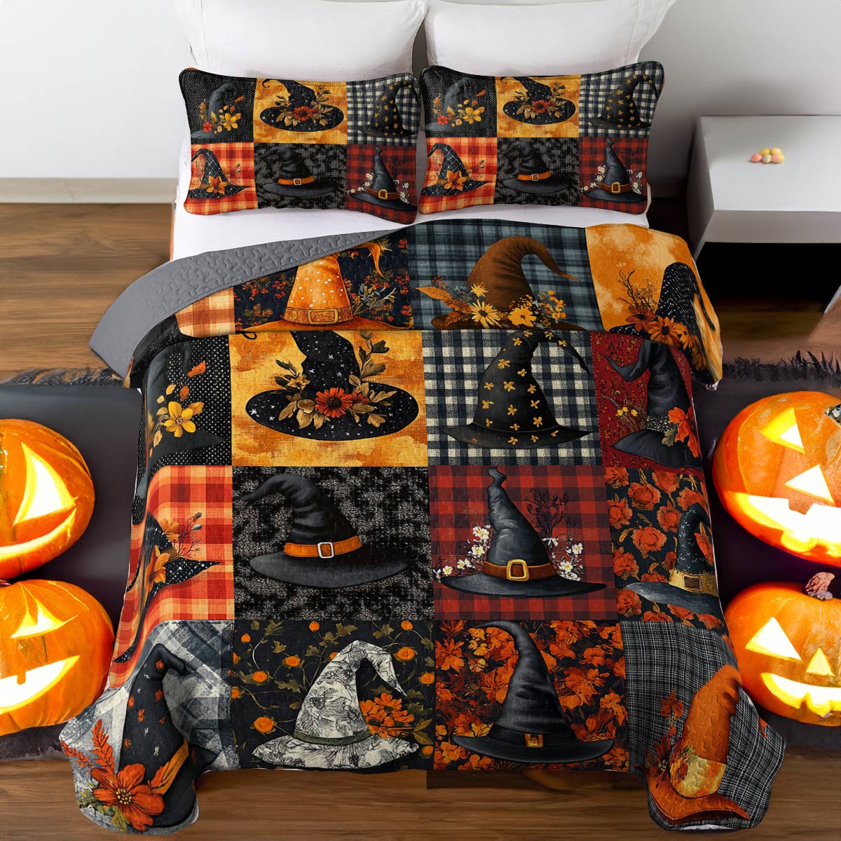 Witch Lorva All Season Quilt 3-Piece Set Autumn Witch Hats