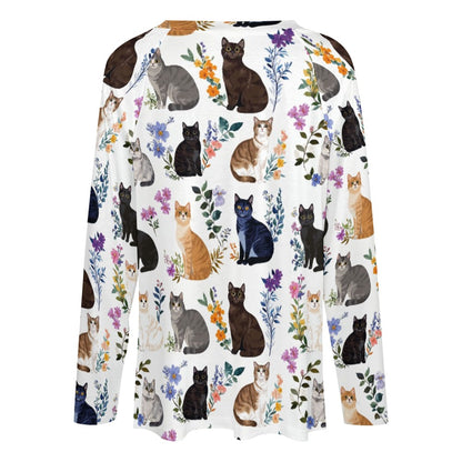 Lorva Cat Women's Long sleeve loose tee Charming Floral Cats