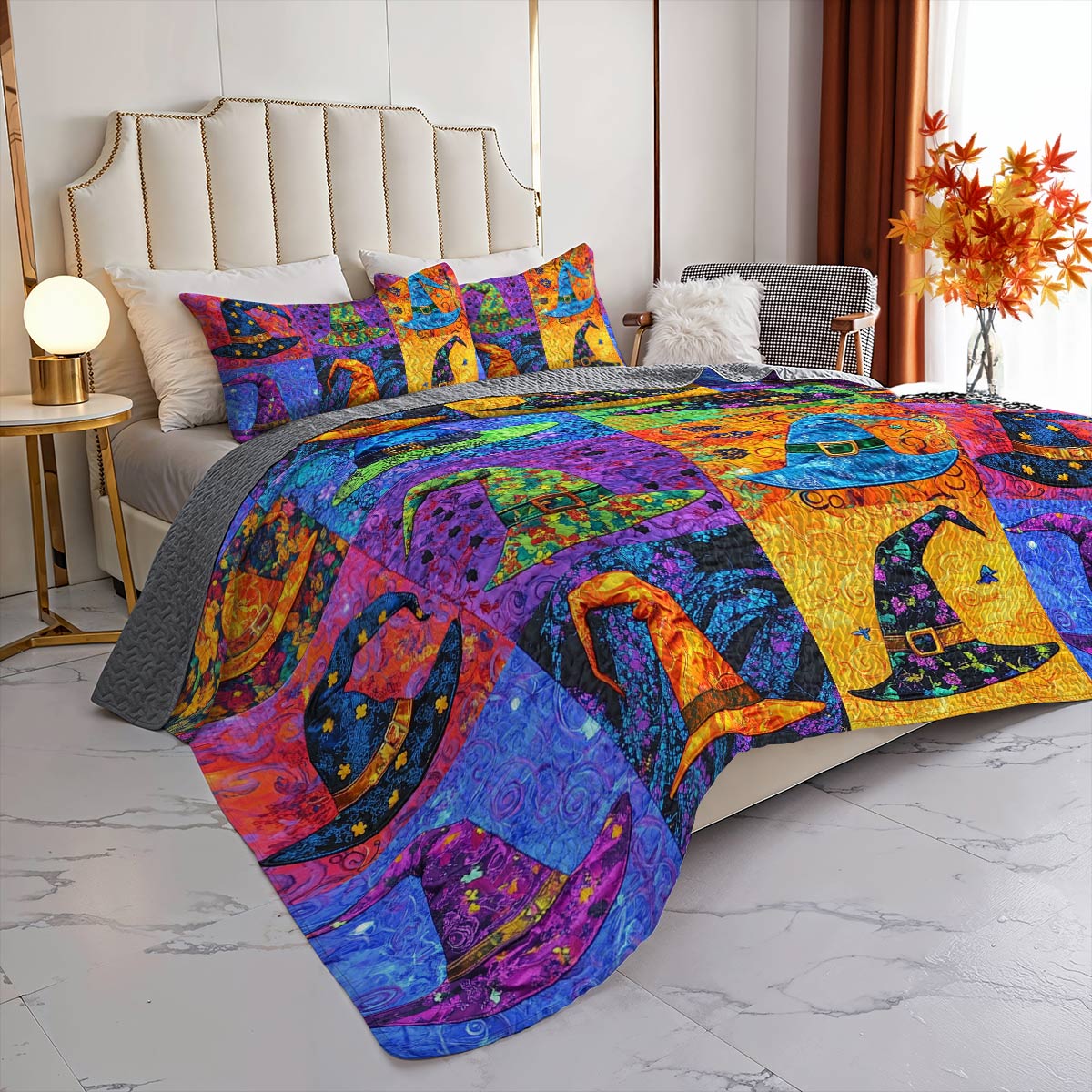 Witch Lorva All Season Quilt 3-Piece Set Colorful Witch Hats