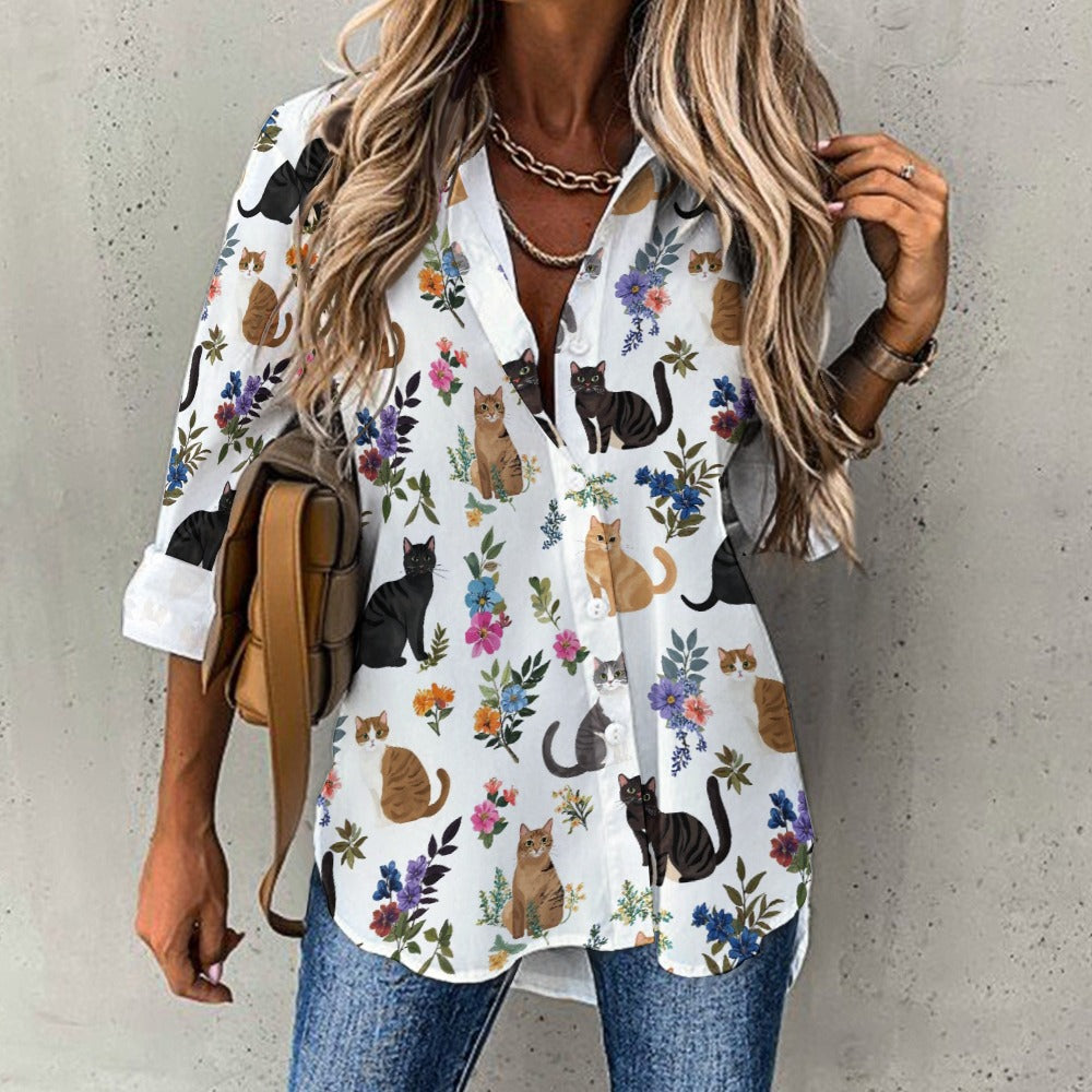 Lorva Cat shirt Cute Floral Cats