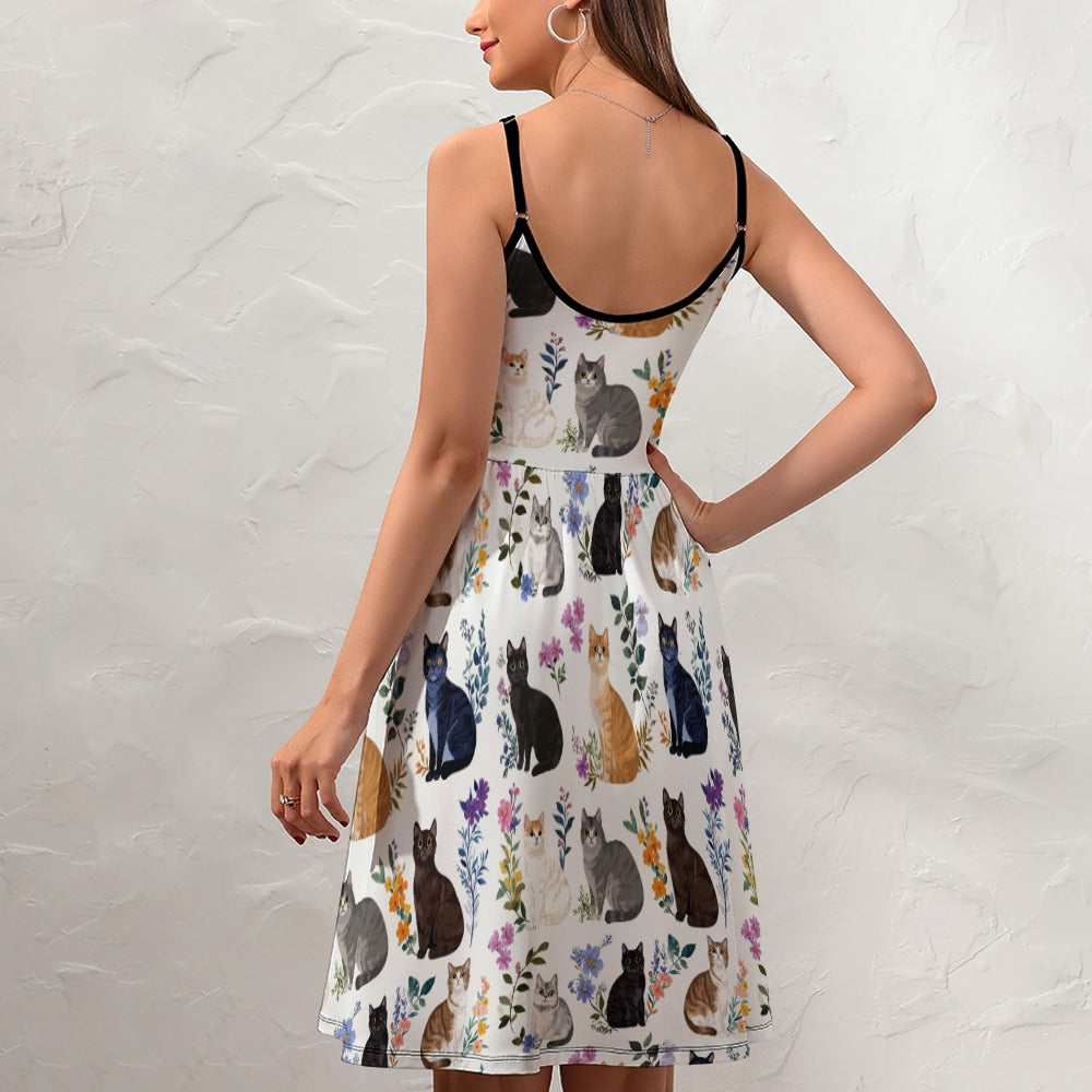Cat Women's Dress Charming Floral Cats