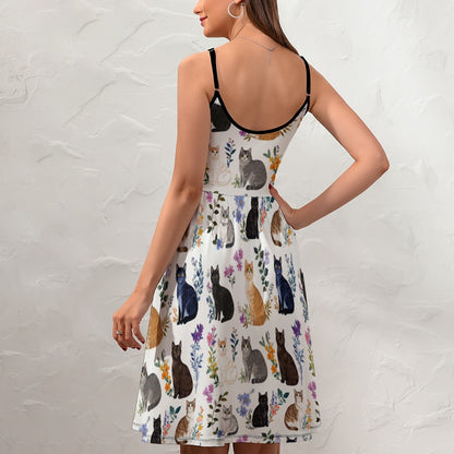 Cat Women's Dress Charming Floral Cats