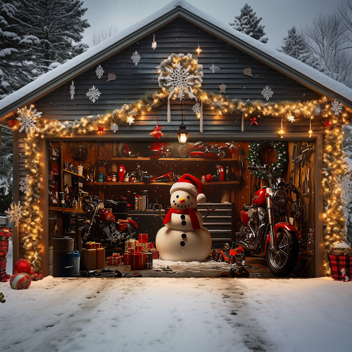Lorva Christmas Garage Door Banner Decoration Snowman's Workshop