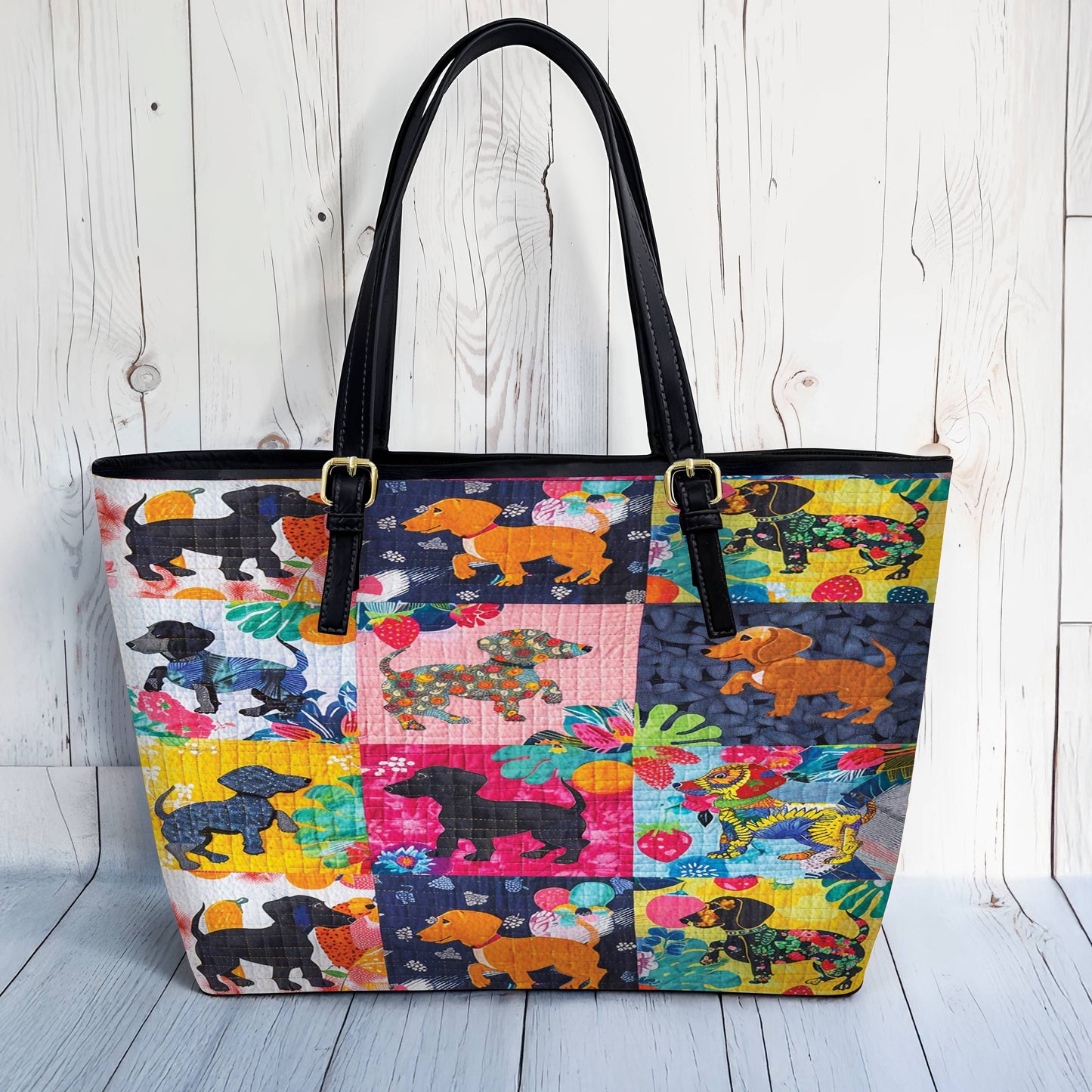 Lorva Leather Tote Bag Tropical Dachshund