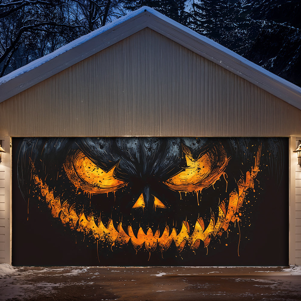 Lorva Halloween Garage Door Banner Decoration Sinister Pumpkin Face