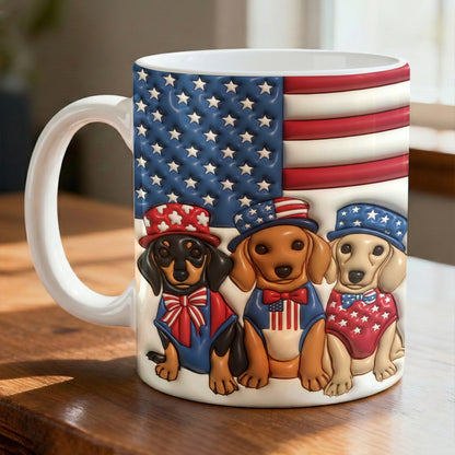 Lorva Flat Print Mug Cute Dachshunds With American Flag