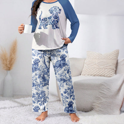 Lorva Raglan Lounge Pajamas Blue Floral Dachshund