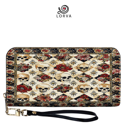 Lorva Leather Wallet Vintage Skull Rose