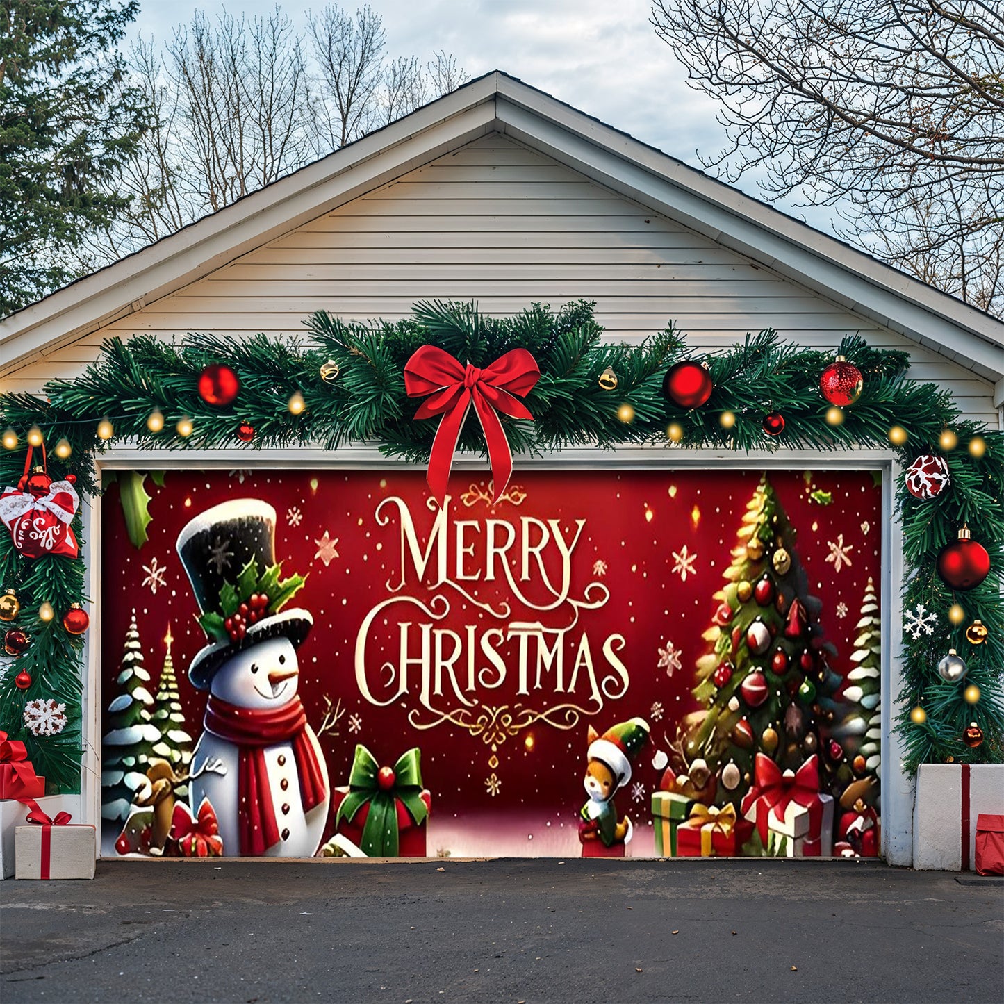 Lorva Christmas Garage Door Banner Decoration Merry Christmas Snowman