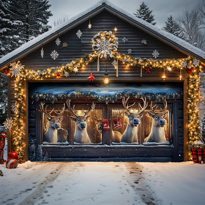 Lorva Christmas Garage Door Banner Decoration Reindeer's Playful