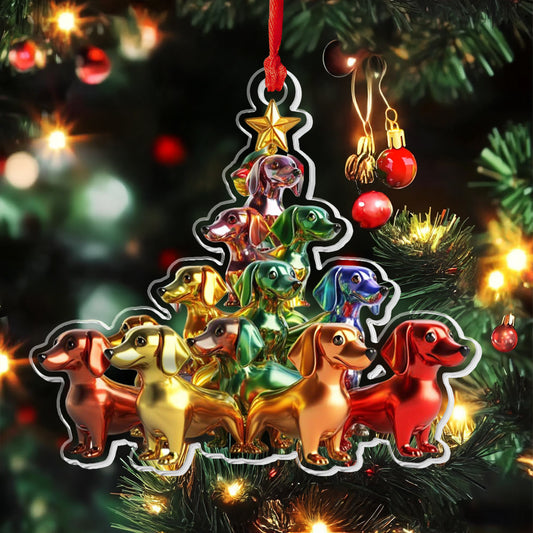 Lorva Dachshund 2D Acrylic Ornament Colorful Christmas Tree