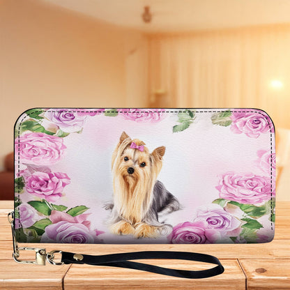 Lorva Leather Wallet Elegance, Roses And Yorkie Love