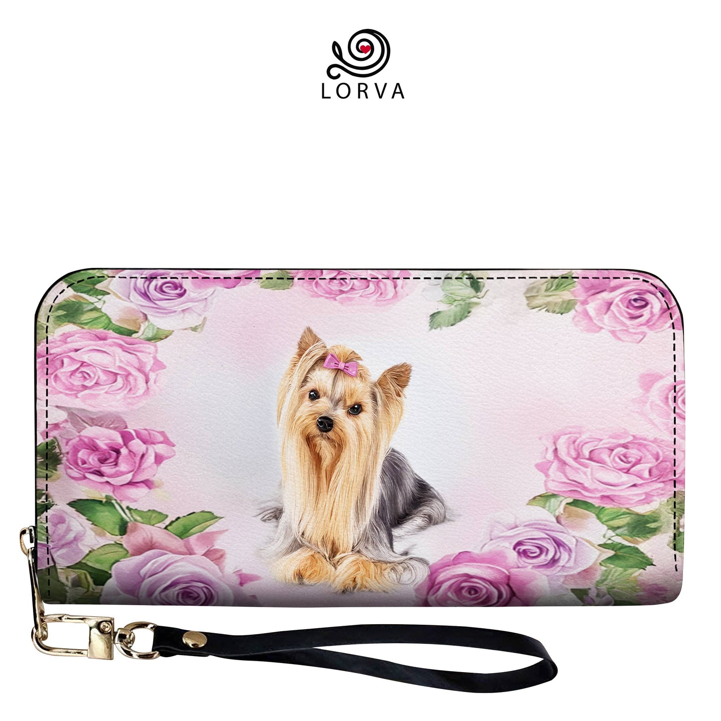 Lorva Leather Wallet Elegance, Roses And Yorkie Love