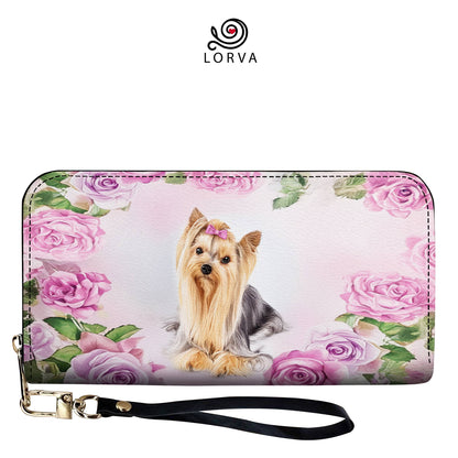 Lorva Leather Wallet Elegance, Roses And Yorkie Love
