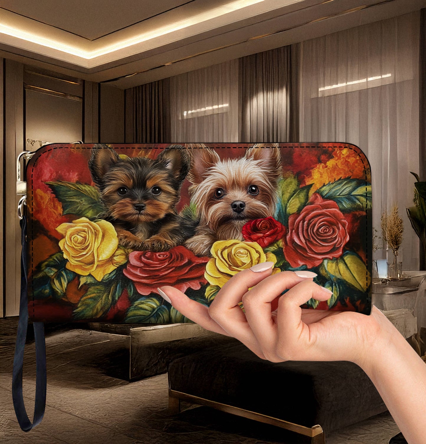Lorva Leather Wallet Yorkie Beauty Wrapped in Roses