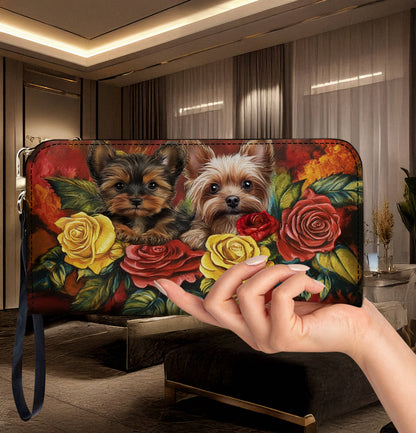 Lorva Leather Wallet Yorkie Beauty Wrapped in Roses
