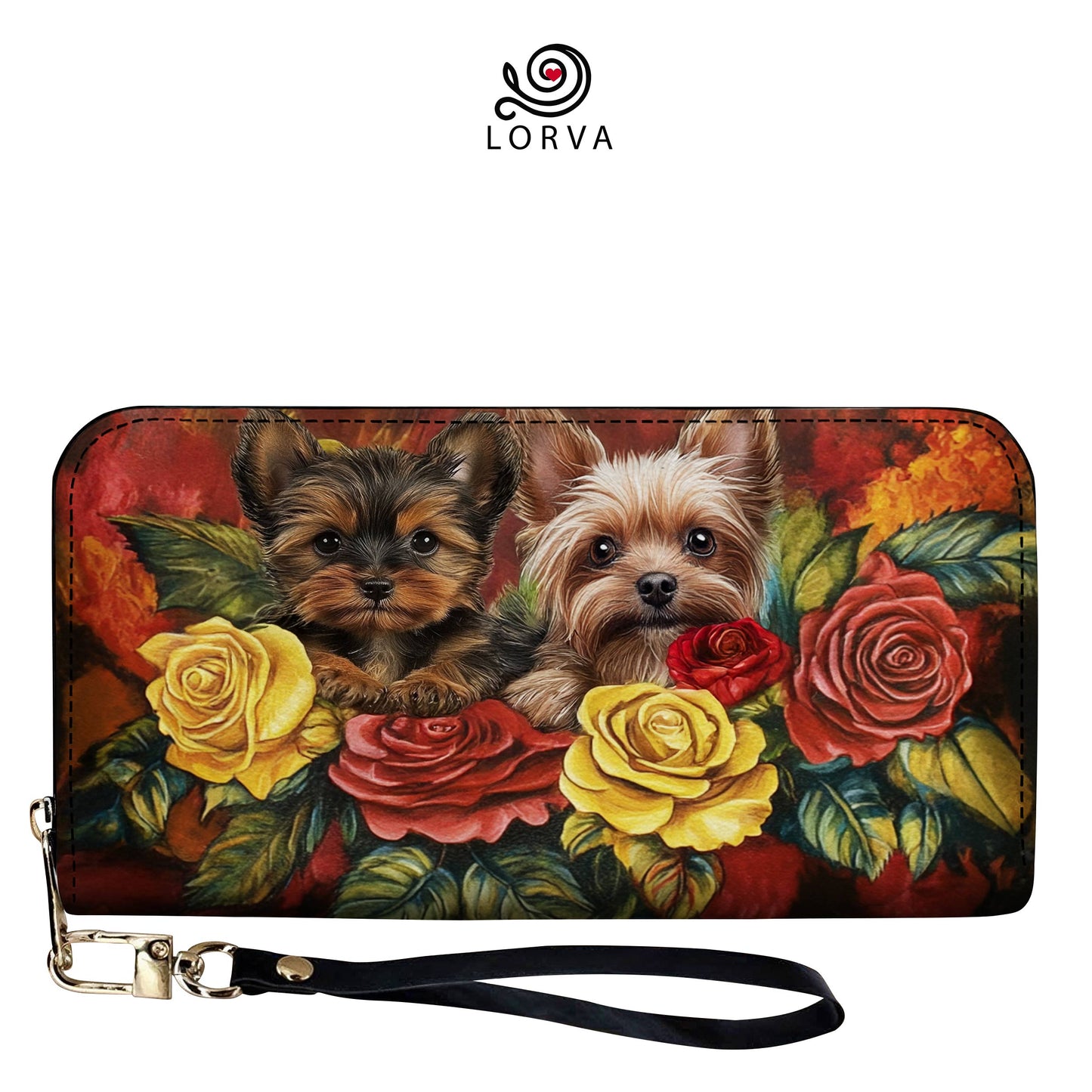 Lorva Leather Wallet Yorkie Beauty Wrapped in Roses