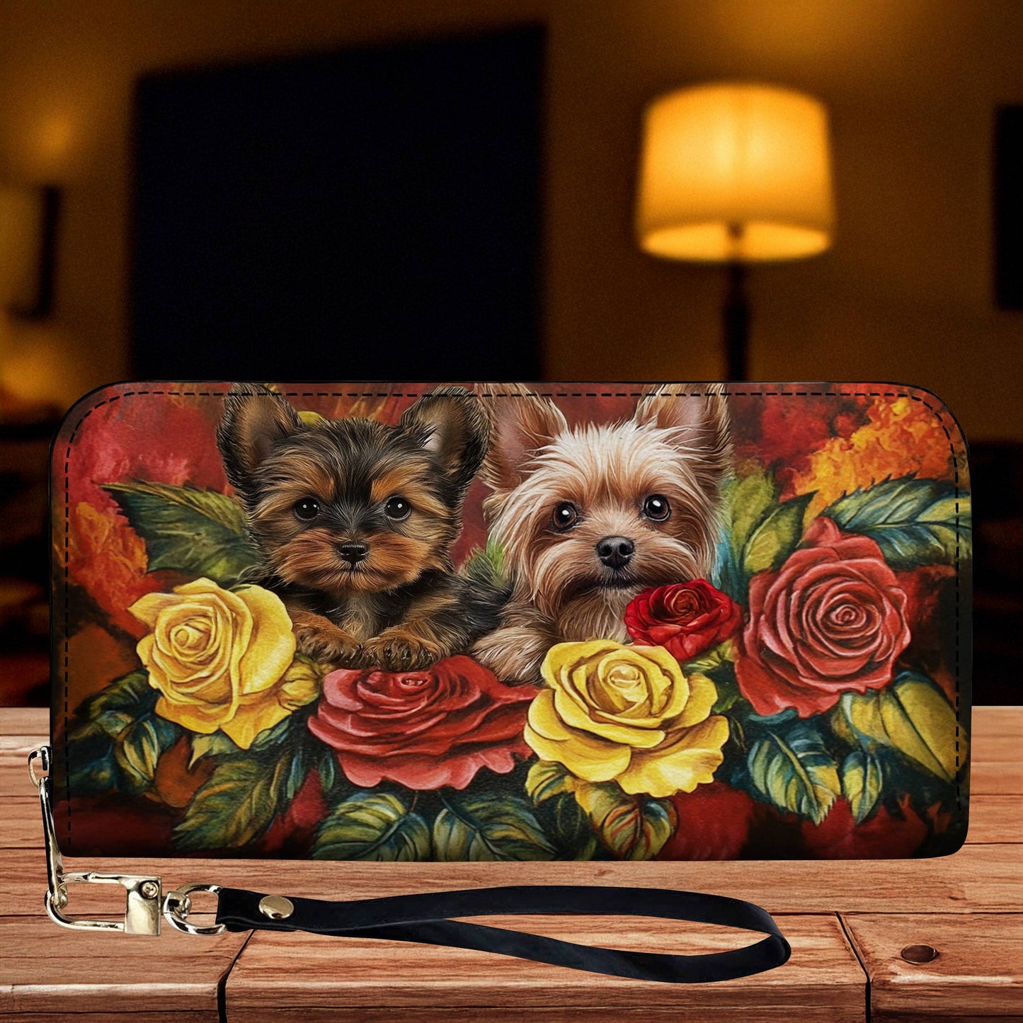 Lorva Leather Wallet Yorkie Beauty Wrapped in Roses