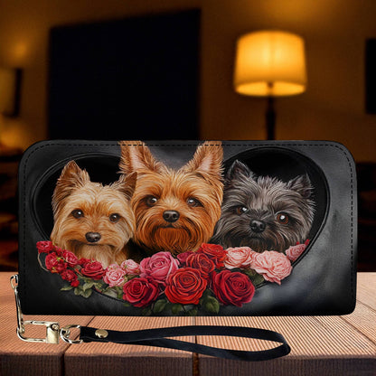 Lorva Yorkie Leather Wallet Fluffy Hearts & Roses
