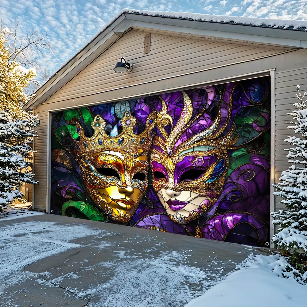 Lorva Mardi Gras Garage Door Banner Decoration King & Queen
