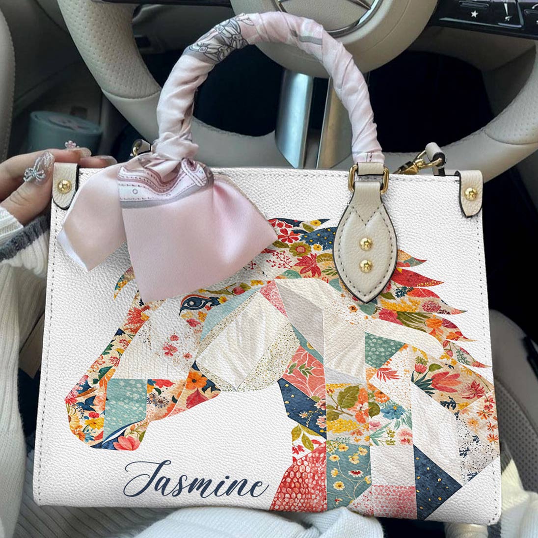 Lorva Personalized Horse Leather Bag Charming Floral Horse