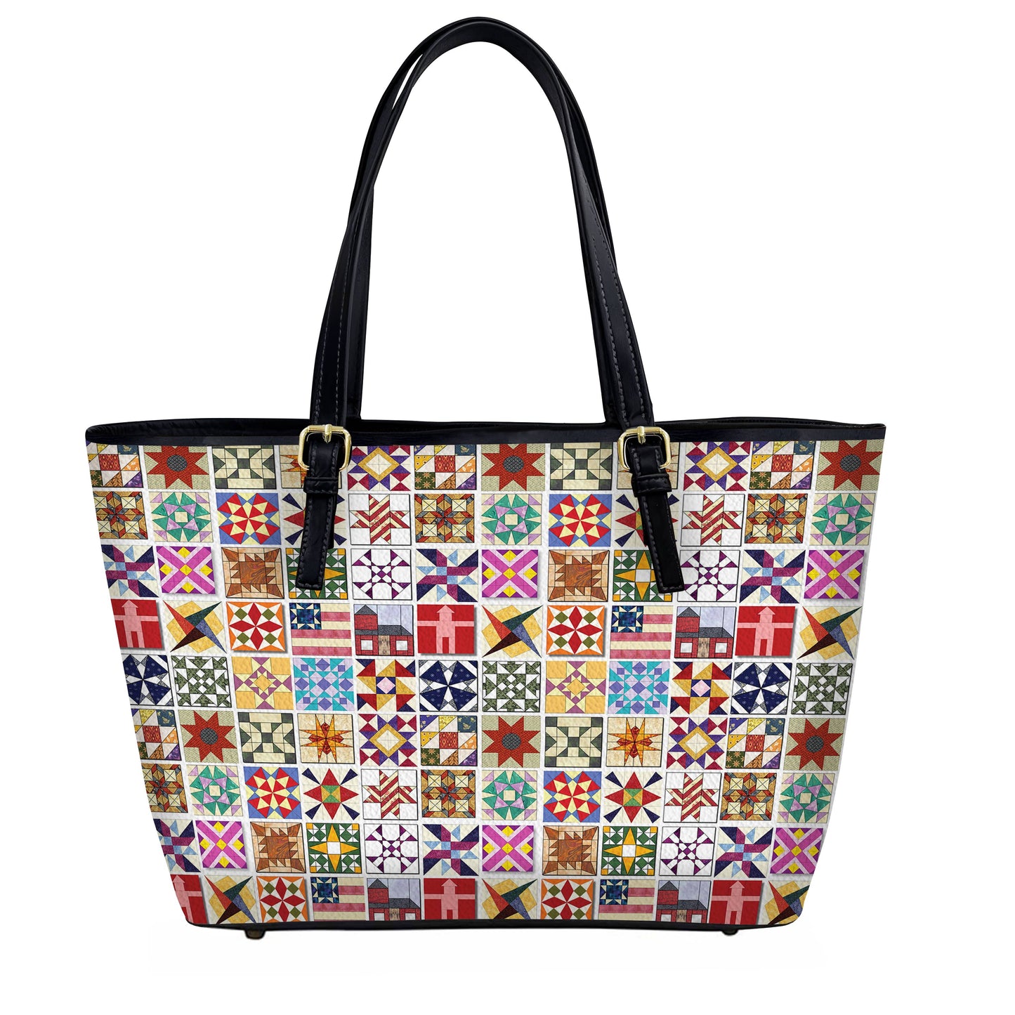 Lorva Leather Tote Bag Beautiful Quilt Block Symphony