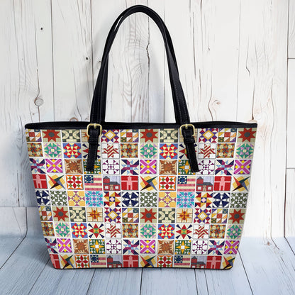 Lorva Leather Tote Bag Beautiful Quilt Block Symphony