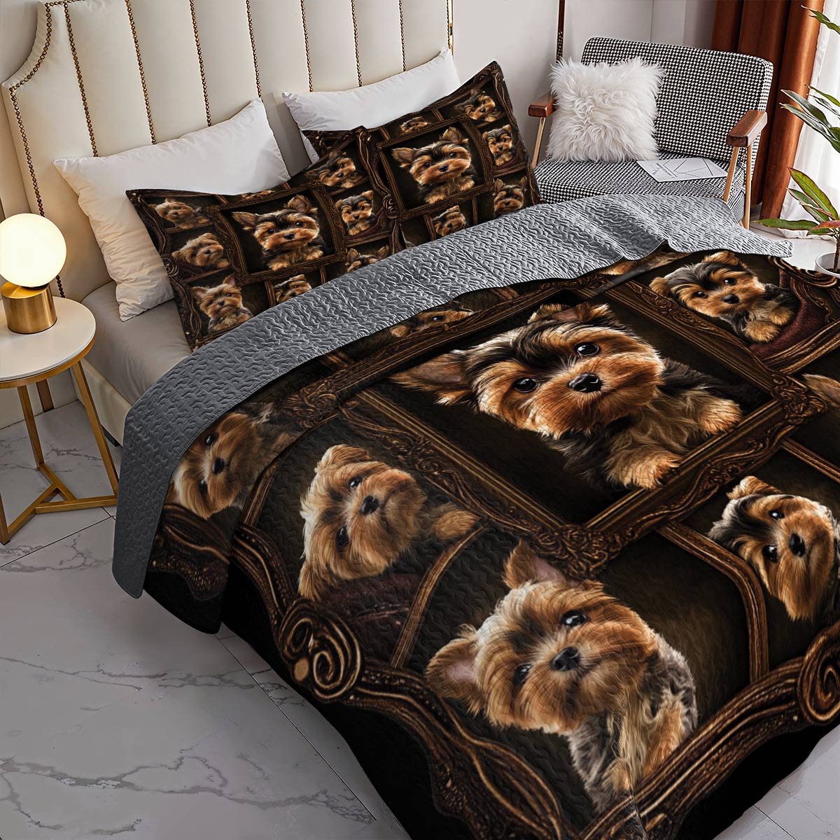 Lorva All Season Quilt 3-Piece Set Royal Yorkie Frames