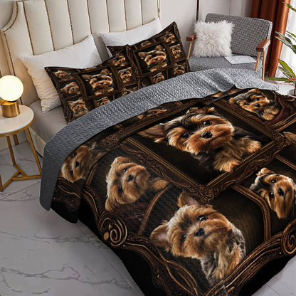 Lorva All Season Quilt 3-Piece Set Royal Yorkie Frames
