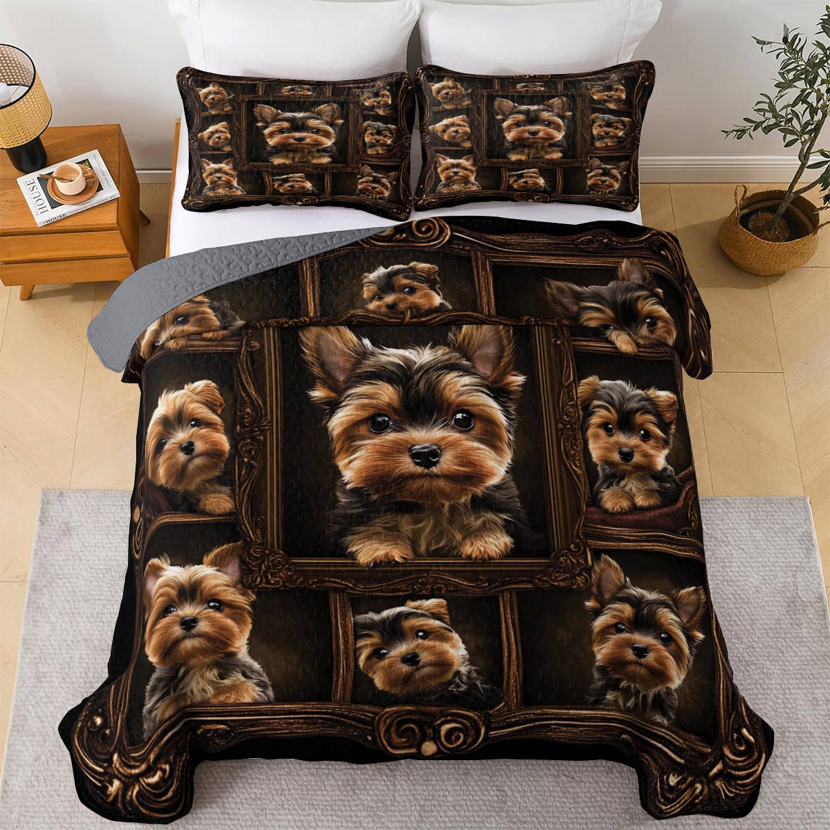 Lorva All Season Quilt 3-Piece Set Royal Yorkie Frames