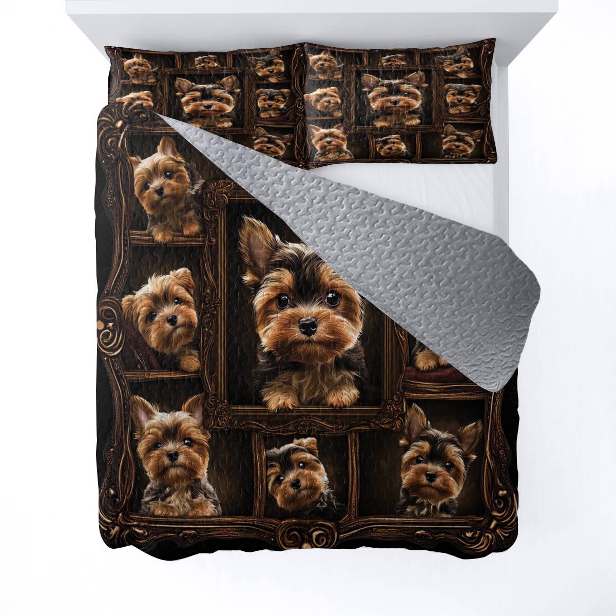 Lorva All Season Quilt 3-Piece Set Royal Yorkie Frames