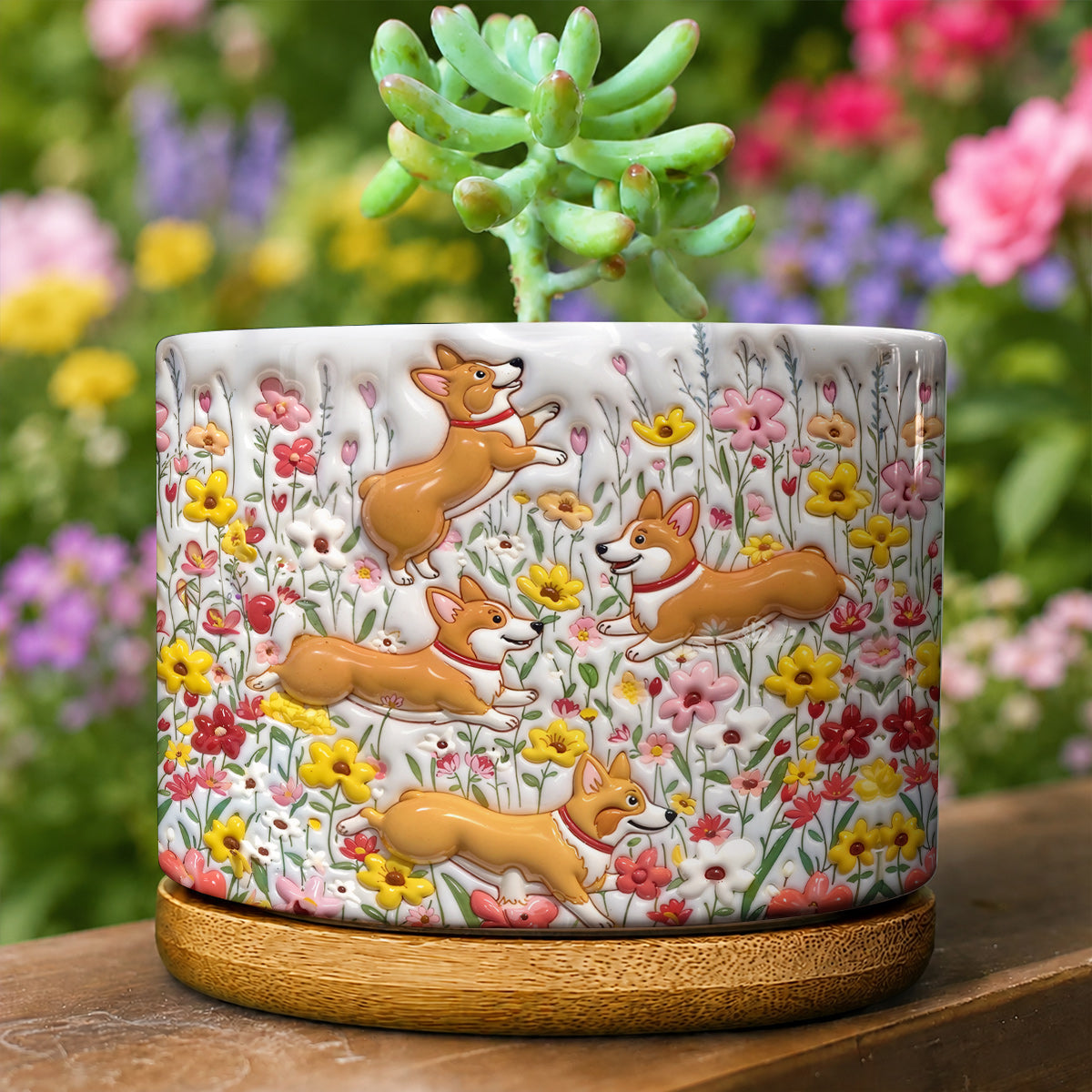 Lorva Corgi Flat Print Ceramic Plant Pot Happy Flower Garden