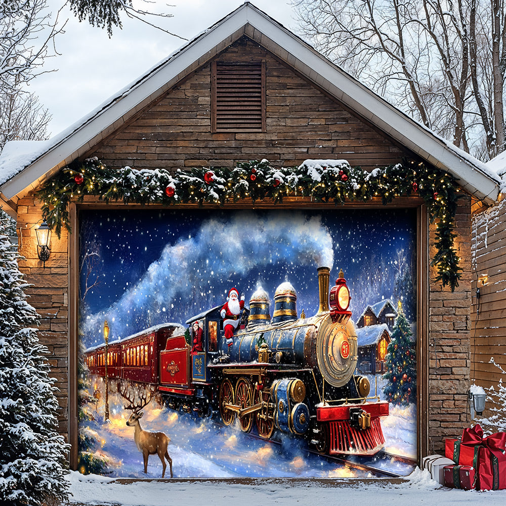 Lorva Christmas Garage Door Banner Decoration Santa’s Magical Christmas Train