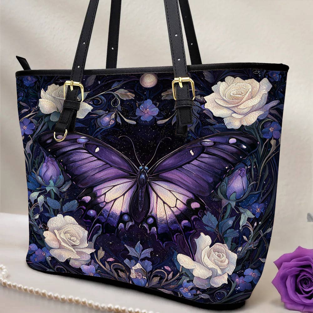Lorva Butterfly Leather Tote Bag Celestial Rose Garden