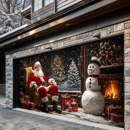 Lorva Christmas Garage Door Banner Decoration Santa’s Cozy Living Room