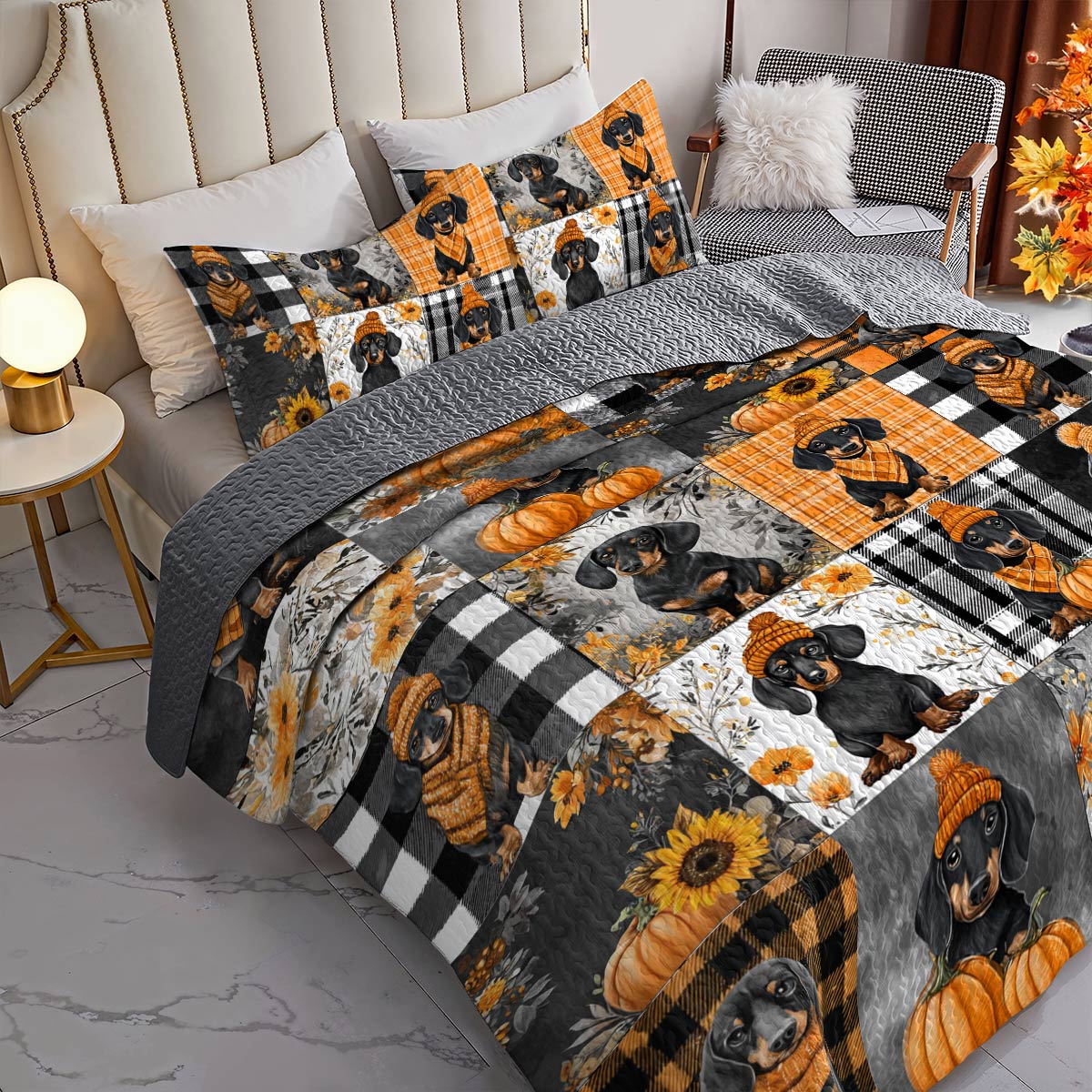 Lorva All Season Quilt 3-Piece Set Golden Autumn Dachshund