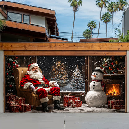 Lorva Christmas Garage Door Banner Decoration Santa’s Cozy Living Room