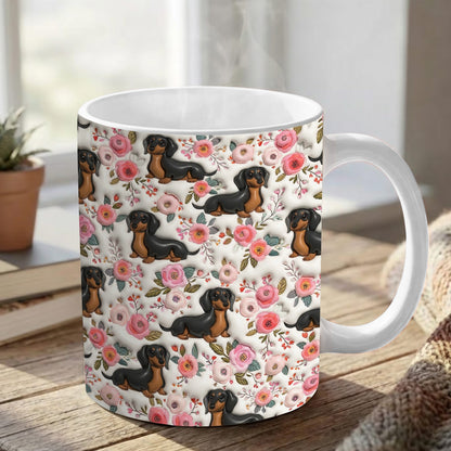 Lorva Flat Print Dachshund Mug Charming Rose