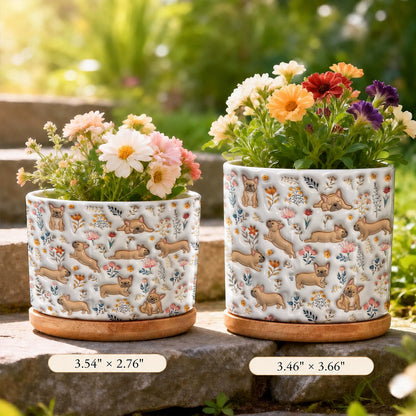Lorva French Bulldog Flat Print Ceramic Plant Pot Happy Field Flowers
