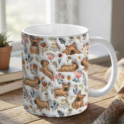 Lorva French Bulldog Flat Print Mug  Happy Field Flowers