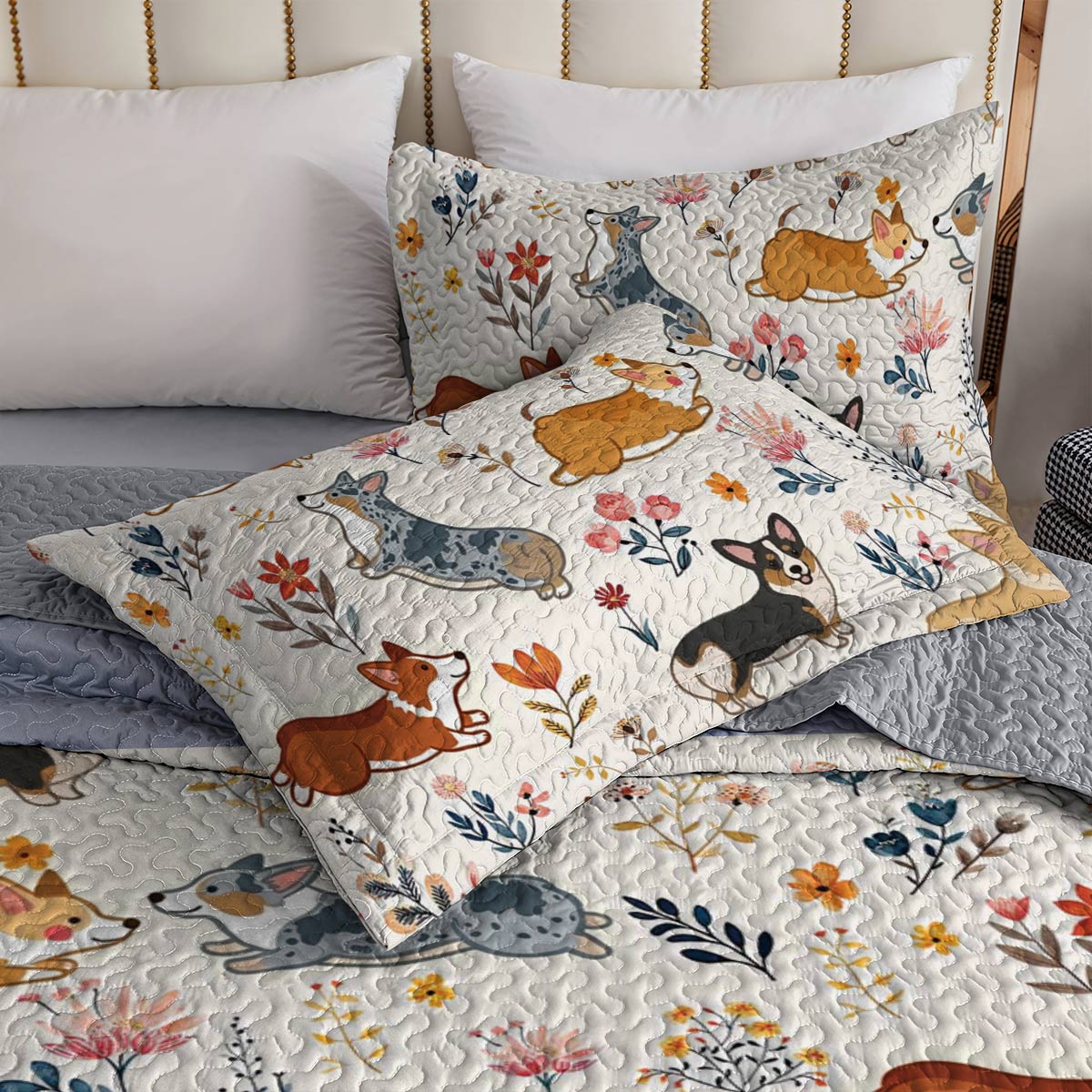 Lorva Corgi All Season Quilt 3-Piece Set Happy Field Flowers