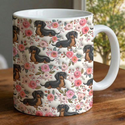 Lorva Flat Print Dachshund Mug Charming Rose