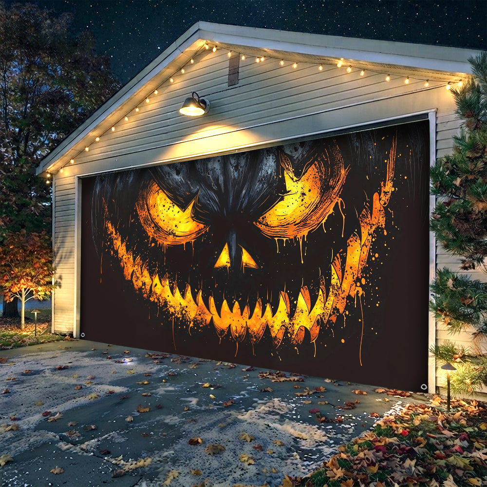 Lorva Halloween Garage Door Banner Decoration Sinister Pumpkin Face